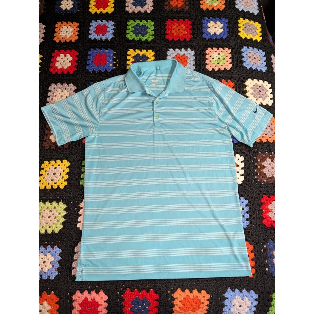 Nike Dri-Fit Golf Polo Shirt Men's Medium Blue Striped